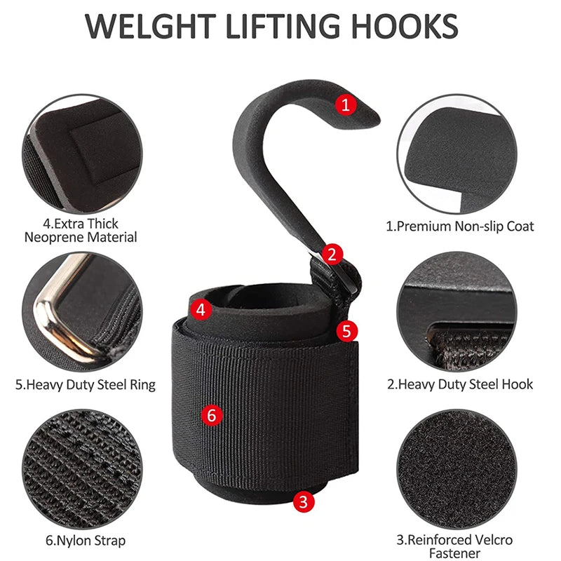 Weight Lifting Hook Grips with Wrist Wraps Hand-Bar Wrist Strap Gym Fitness Hook Weight Strap Pull-Ups Power Lifting Gloves