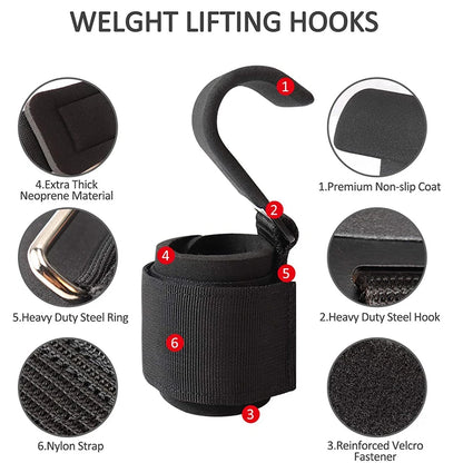 Weight Lifting Hook Grips with Wrist Wraps Hand-Bar Wrist Strap Gym Fitness Hook Weight Strap Pull-Ups Power Lifting Gloves