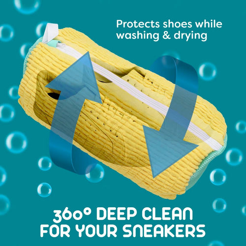 Shoe Washing Machine Bag - 2Pcs - Laundry Shoe Bag for Washer and Dryer - 2Pc Reusable  Sneaker Cleaning Sack for All Type of Tennis - Reinforced Zipper, 360° Deep Cleaning (Yellow)