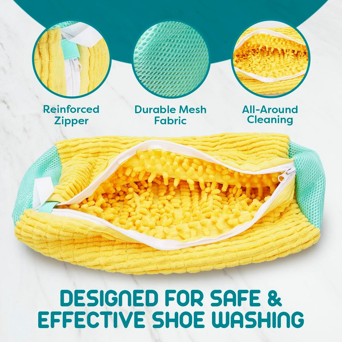 Shoe Washing Machine Bag - 2Pcs - Laundry Shoe Bag for Washer and Dryer - 2Pc Reusable  Sneaker Cleaning Sack for All Type of Tennis - Reinforced Zipper, 360° Deep Cleaning (Yellow)